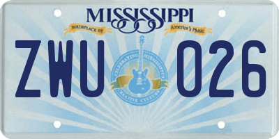 MS license plate ZWU026