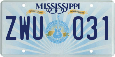 MS license plate ZWU031