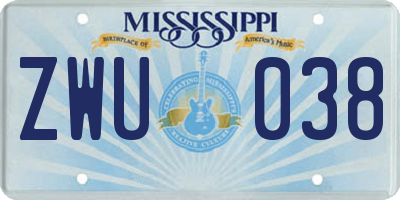 MS license plate ZWU038