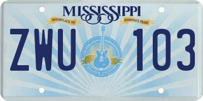 MS license plate ZWU103