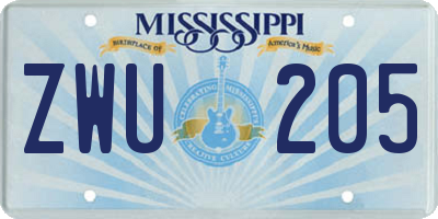 MS license plate ZWU205