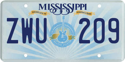 MS license plate ZWU209