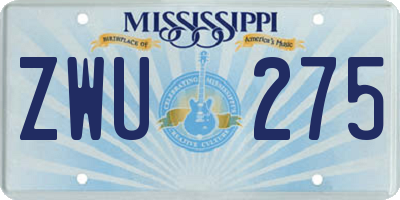 MS license plate ZWU275