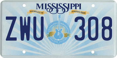 MS license plate ZWU308