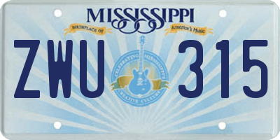 MS license plate ZWU315