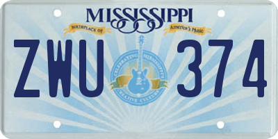 MS license plate ZWU374