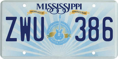 MS license plate ZWU386