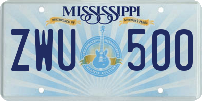 MS license plate ZWU500