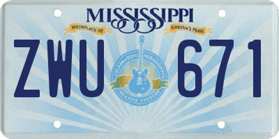 MS license plate ZWU671