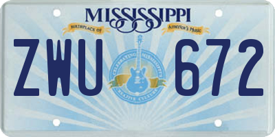 MS license plate ZWU672
