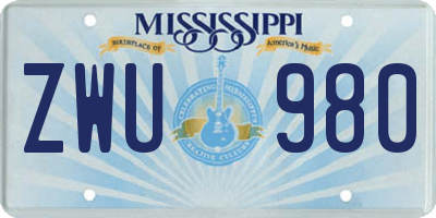 MS license plate ZWU980