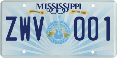 MS license plate ZWV001