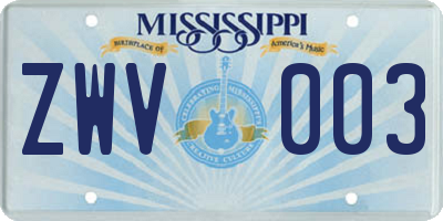 MS license plate ZWV003