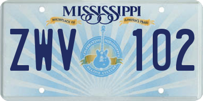 MS license plate ZWV102