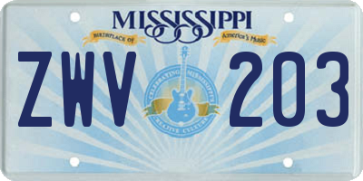 MS license plate ZWV203