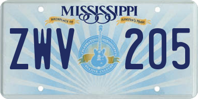 MS license plate ZWV205