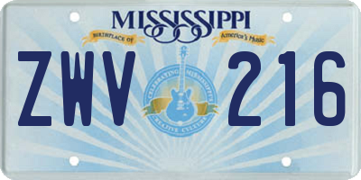 MS license plate ZWV216