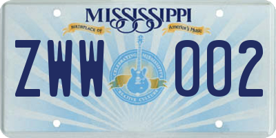 MS license plate ZWW002