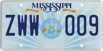 MS license plate ZWW009