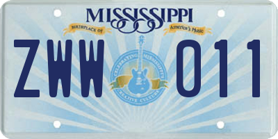 MS license plate ZWW011