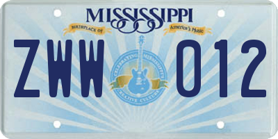 MS license plate ZWW012