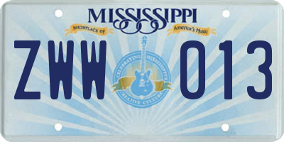 MS license plate ZWW013