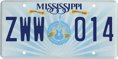 MS license plate ZWW014