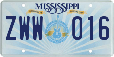 MS license plate ZWW016
