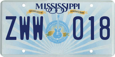 MS license plate ZWW018