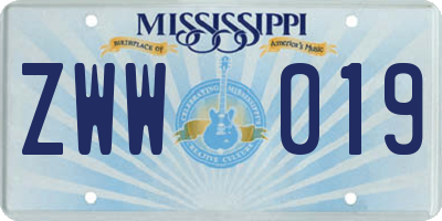MS license plate ZWW019