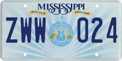 MS license plate ZWW024