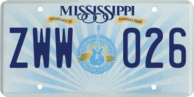MS license plate ZWW026