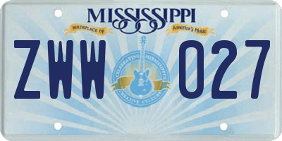 MS license plate ZWW027