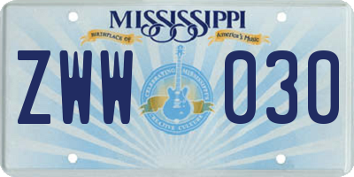 MS license plate ZWW030
