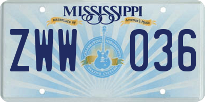 MS license plate ZWW036