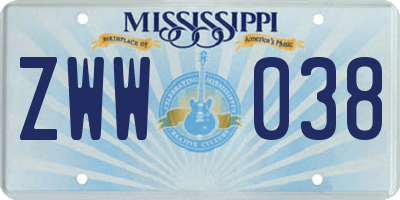 MS license plate ZWW038