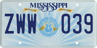 MS license plate ZWW039