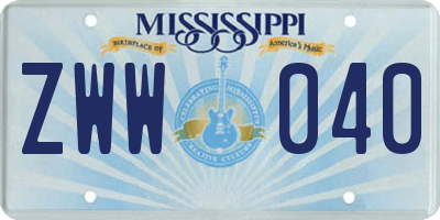 MS license plate ZWW040
