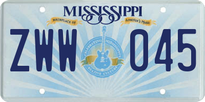 MS license plate ZWW045