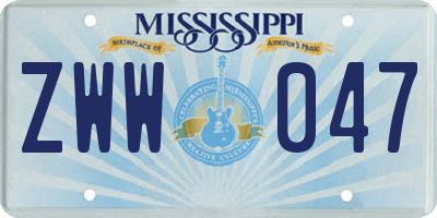 MS license plate ZWW047