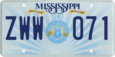 MS license plate ZWW071