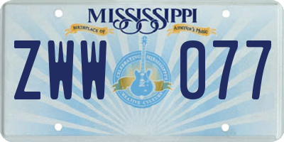 MS license plate ZWW077