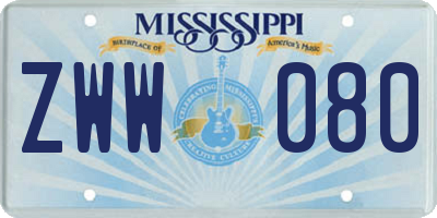 MS license plate ZWW080