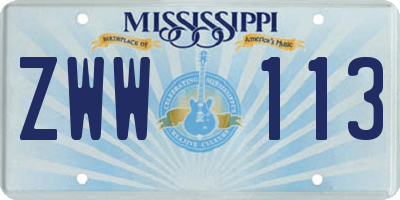 MS license plate ZWW113