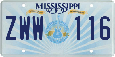 MS license plate ZWW116