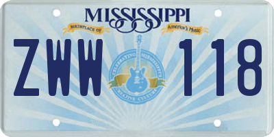MS license plate ZWW118
