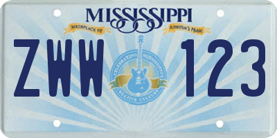 MS license plate ZWW123