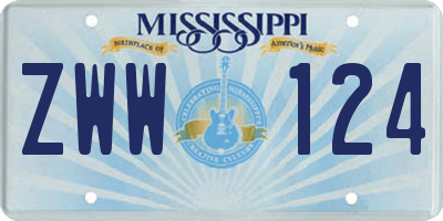 MS license plate ZWW124