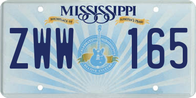 MS license plate ZWW165