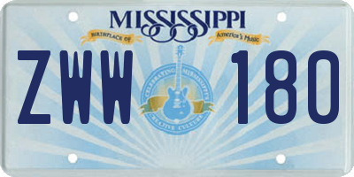 MS license plate ZWW180